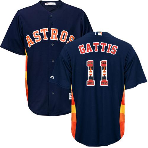 Astros #11 Evan Gattis Navy Blue Team Logo Fashion Stitched MLB Jersey